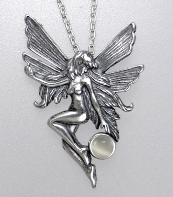 Sterling Silver Fairy Pendant Necklace With White Moonstone